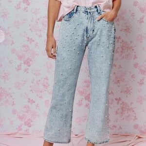 Rareraw “ Daisy ” Rareraw Pearl and Rhinestone EMBELLISHED DENIM JEANS 39